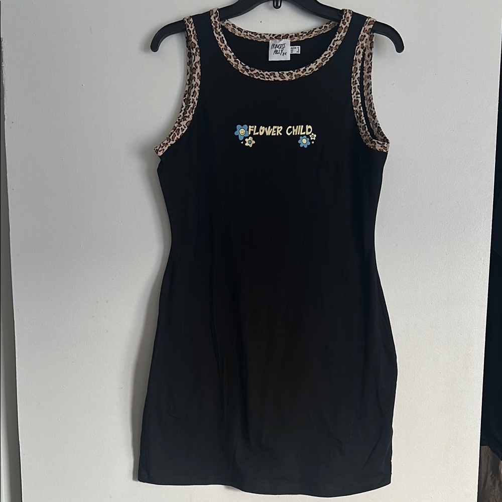 *unavailable* Princess Polly Black 'Flower Child' Dress with Leopard Trim EUC - Picture 2 of 5